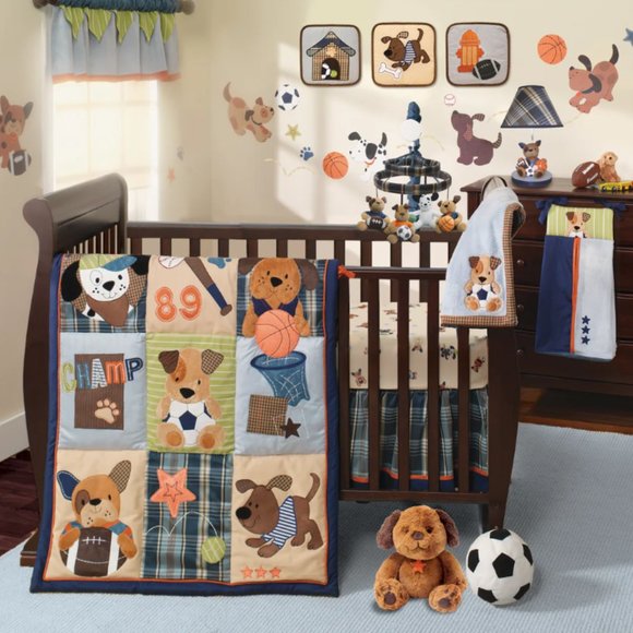 Lambs and Ivy Champ Sports Dogs Bow Wow Collection Crib Comforter and Ruffle - Picture 3 of 16